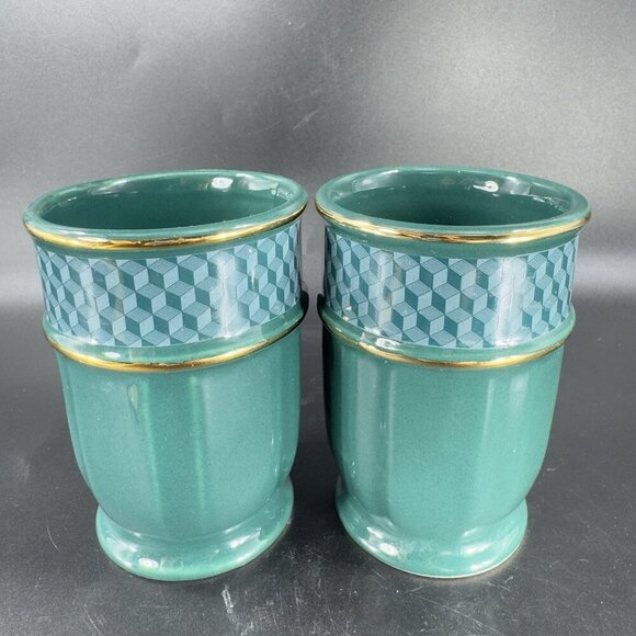 Royal Velvet Illusion Bathroom Cup Tumbler Set 2 Tumblers Cups Porcelain Marked - Picture 7 of 7